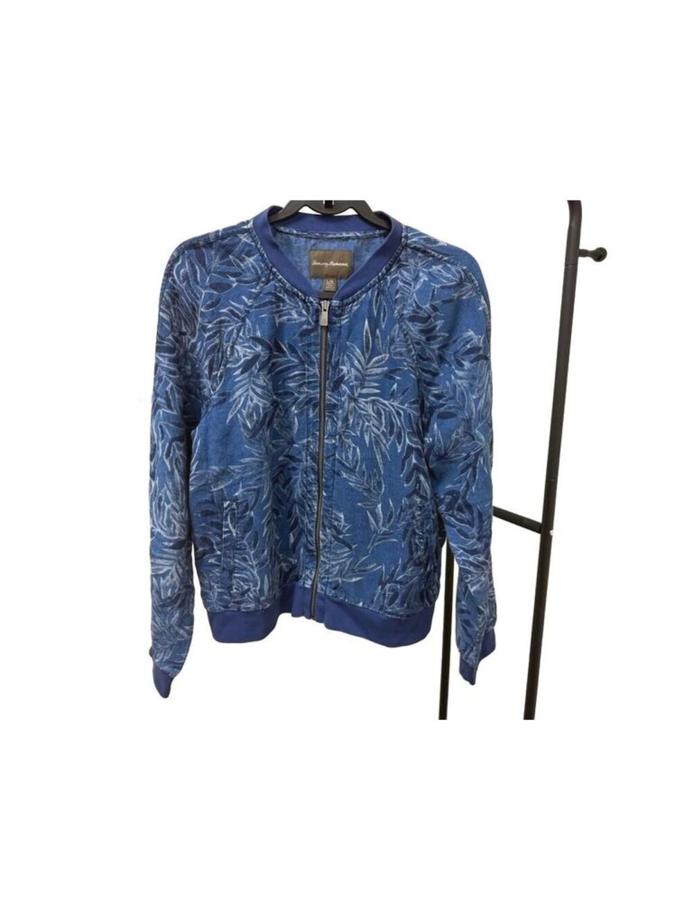 Tommy Bahama Women’s L Blue Linen Tropical Print Bomber Jacket Full Zip